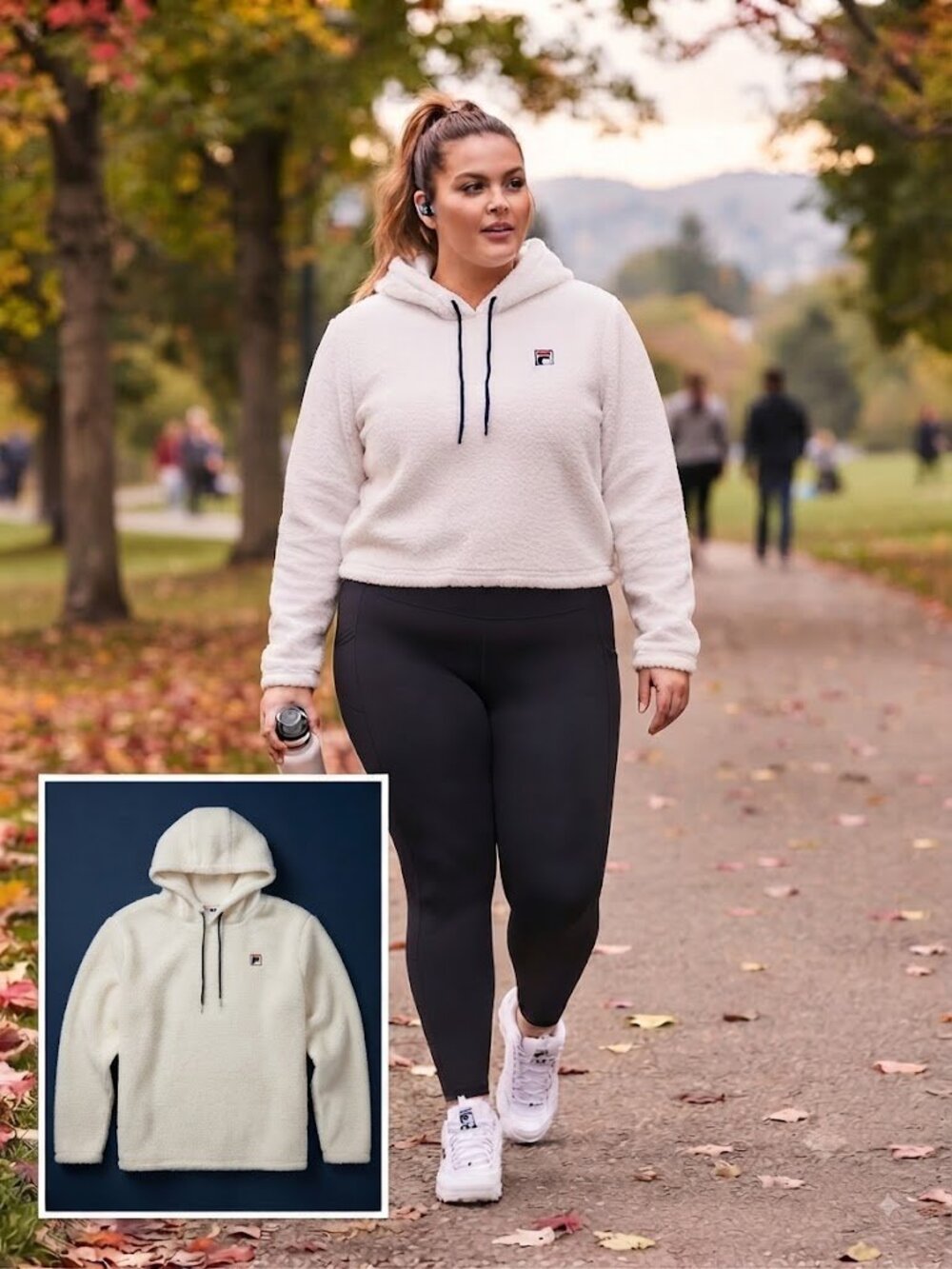 Fila white fleece pullover with hoodie